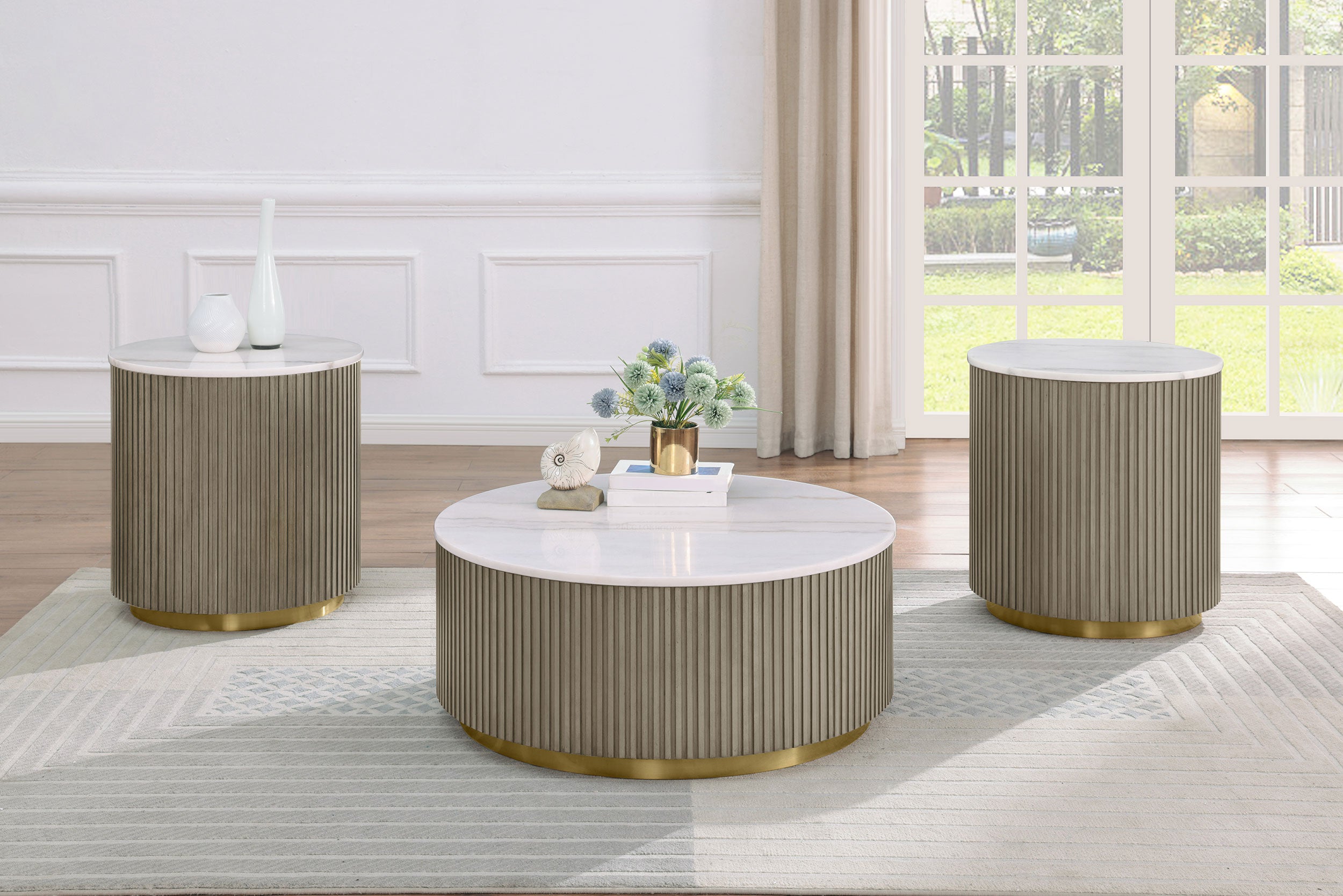 Jason Round White Marble Top Coffee Table Greige — view 8