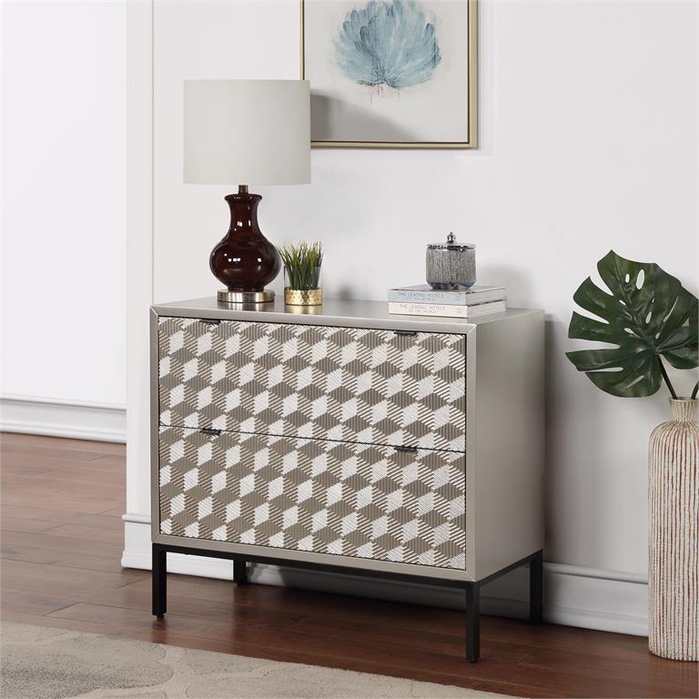 2 Drawer Storage Chest with Raised Geometric Pattern