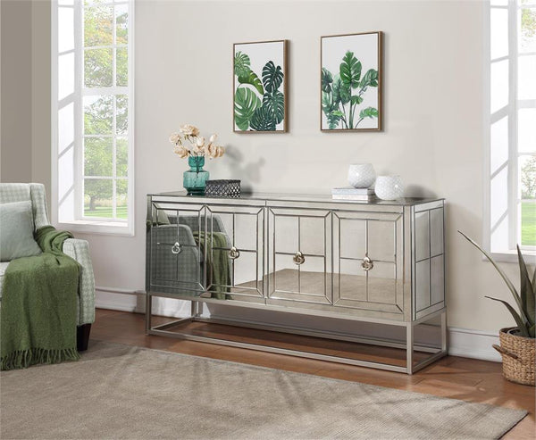Giselle 4 Door Mirrored Storage Credenza
