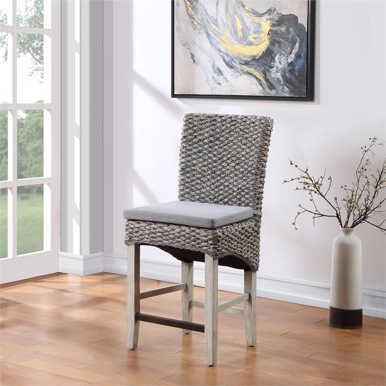 Set of 2  Coastal Seagrass Counter Height Dining Chairs