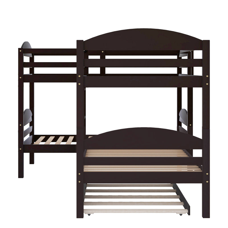 Twin L-Shaped Bunk bed with Trundle-Espresso{OLD SKU:LP000024AAP}