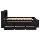 Full Bed with Bookcase Headboard, Under bed Storage Drawers and Bed End Storage Case,Espresso