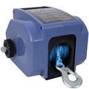 Reversible 12V Electric Trailer Winch For Boats Up To 6000 Lbs With Synthetic Rope And Extra Pulley Hook - Blue