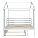 Full Size Wood House Bed with Fence and Writing Board, White