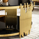 Elegant Round Table With Double Layer Tempered Glass Top And Stainless Steel Frame For Living Room