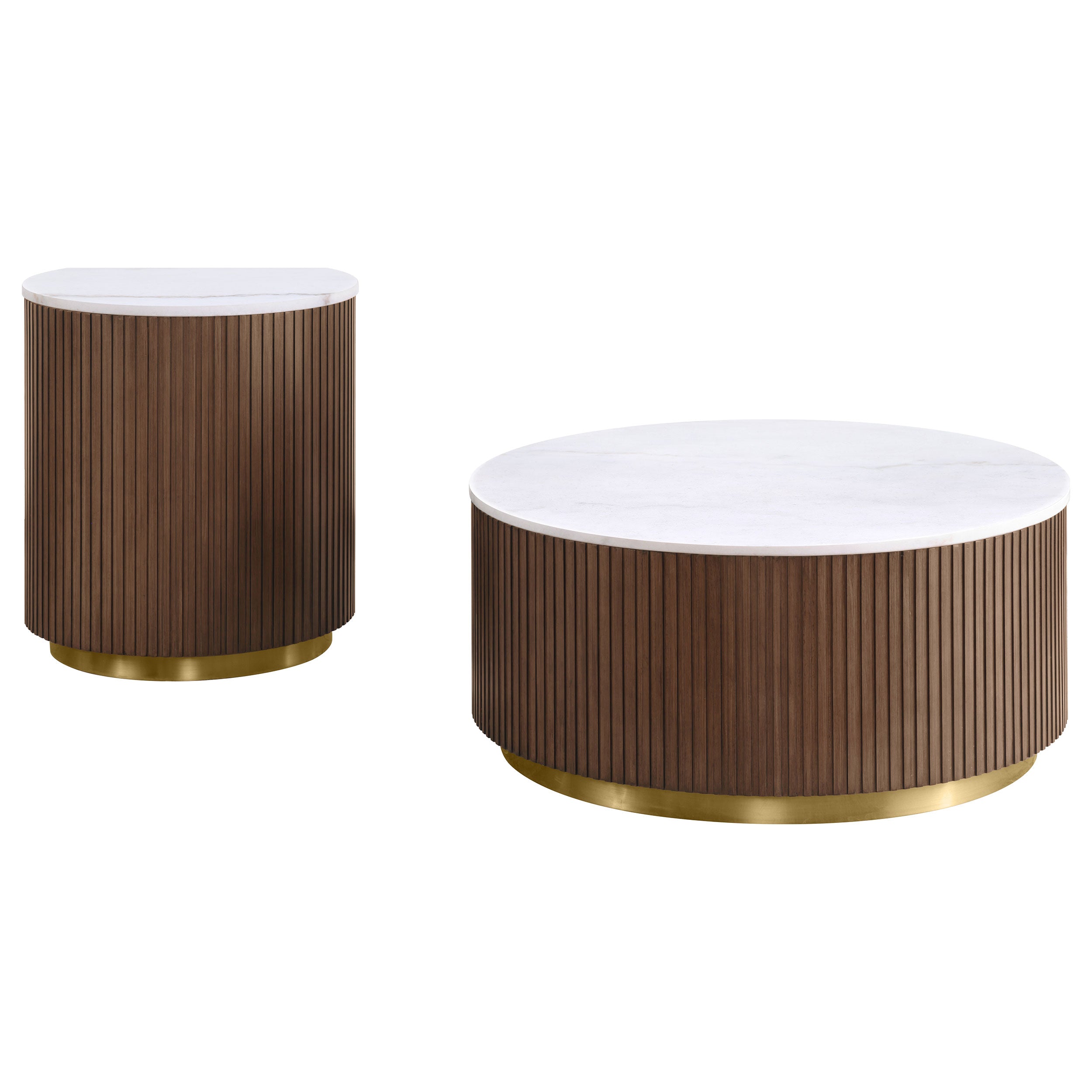 Jason 2-piece Round White Marble Coffee Table Set Honey Brown — view 2