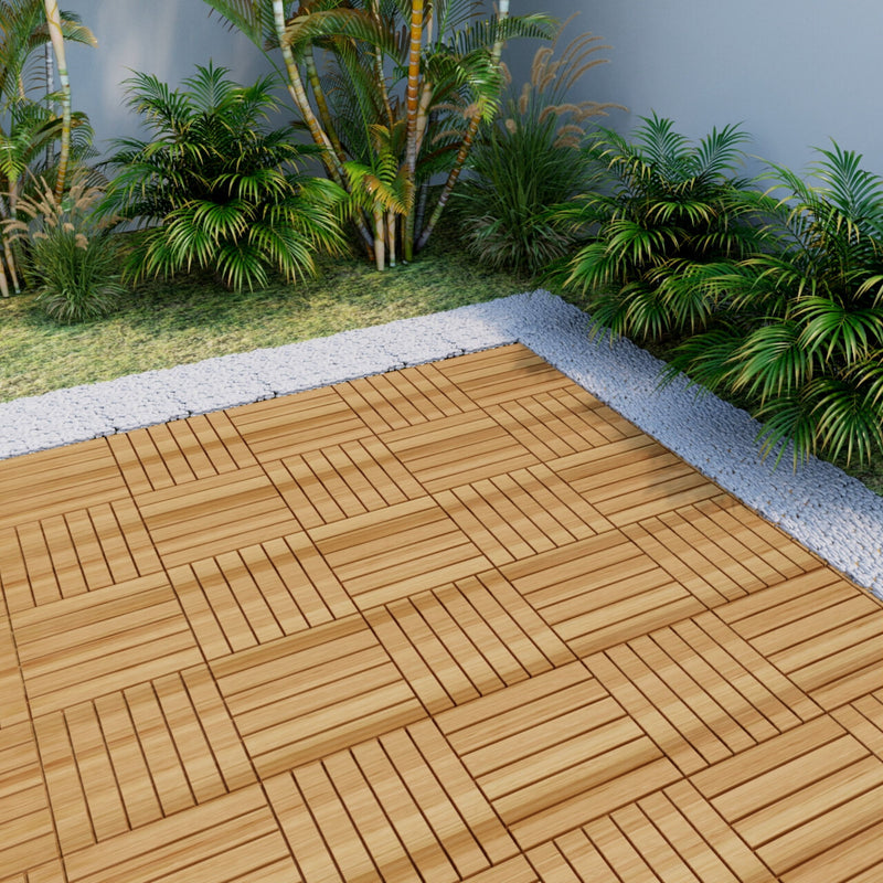 Interlocking Deck Tiles Striped Pattern, Square Acacia Hardwood Outdoor Flooring For Patio, Bancony, Pool Side