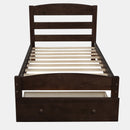 Platform Twin Bed Frame with Storage Drawer and Wood Slat Support No Box Spring Needed, Espresso