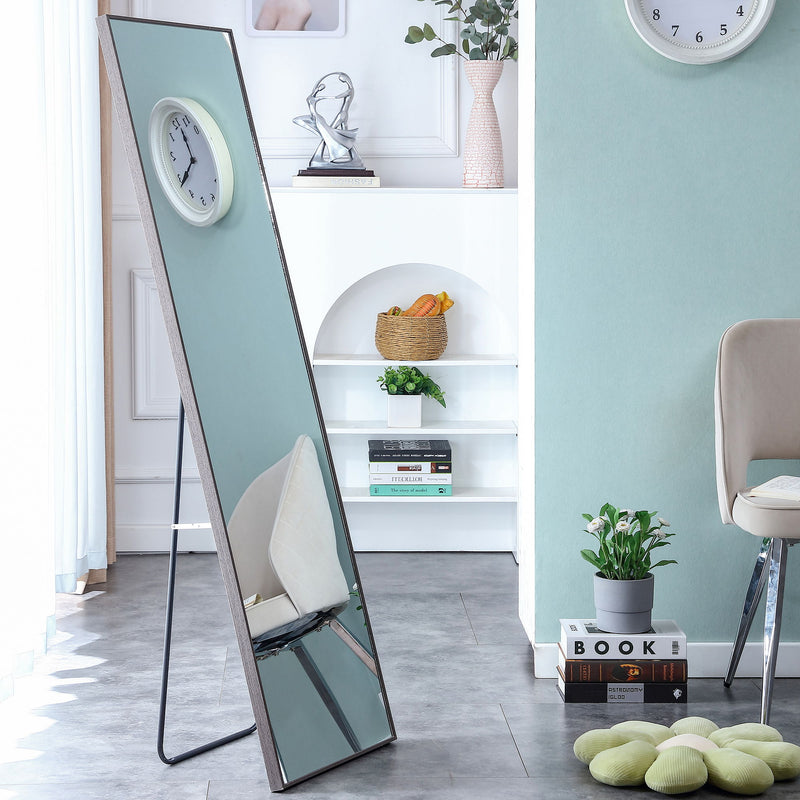 Solid Wood Frame Minimalist Mirror, Bathroom Bedroom Wall Mirror. Enhance Modern Interior Design - Gray / Transparent