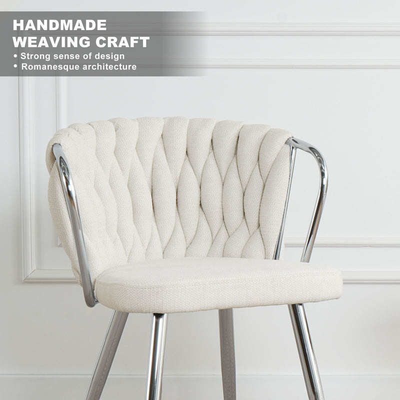 Modern Simple Linen Dining Chair With Plated Metal Legs (Set of 2)