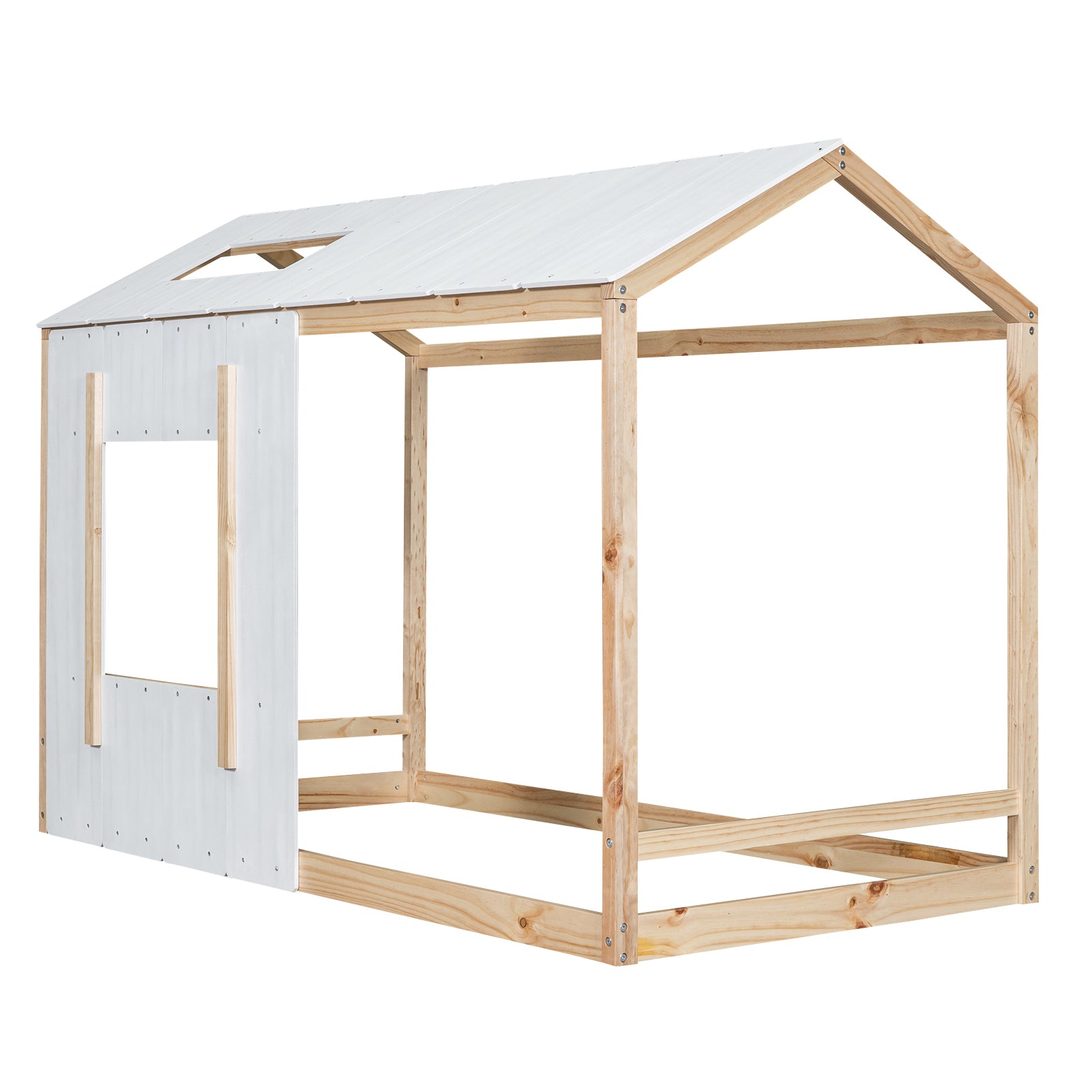 Twin Size House Platform with Roof and Window , White+Natural - Atlantic Fine Furniture Melbourne FL