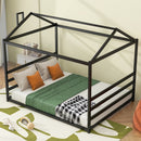 Metal House Shape Platform Bed, Black, Queen