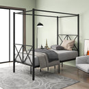 Twin Size Metal Canopy Bed Frame, Platform Bed Frame  with X Shaped Frame Black