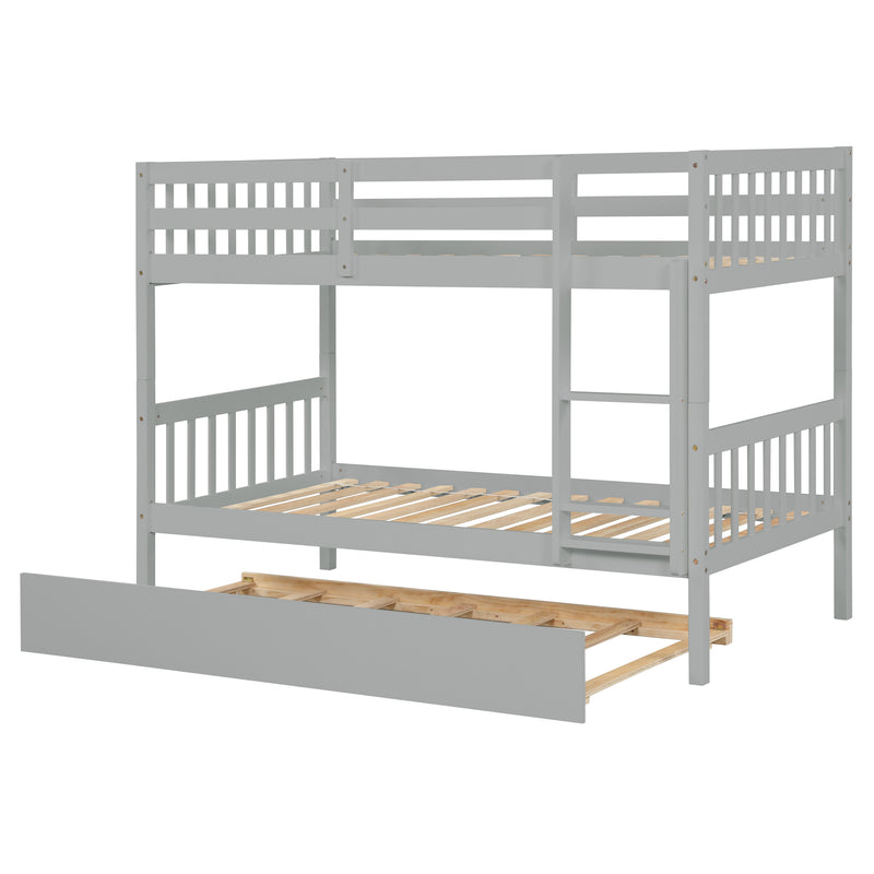 Twin Over Twin Bunk Beds with Trundle, Solid Wood Trundle Bed Frame with Safety Rail and Ladder, Kids/Teens Bedroom, Guest Room Furniture, Can Be converted into 2 Beds,Grey (Old Sku:W504S00027)