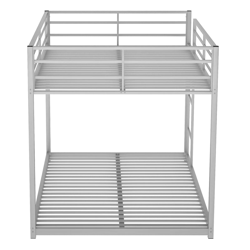 Full over Full Metal Bunk Bed, Low Bunk Bed with Ladder, Silver(Old SKU:MF197034AAN)