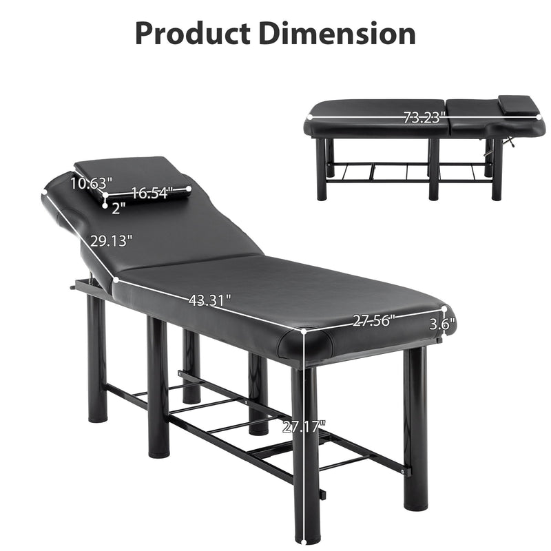 Professioanl Massage Table, Backrest Adjustable, Removable Headrest, Bottom Shelf Storage, Memory Foam Layer Salon Bed