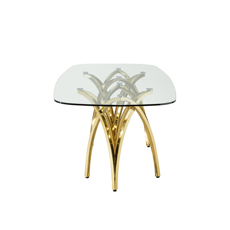 Tempered Glass Rectangular Dining Table With Stainless Steel Base - Gold
