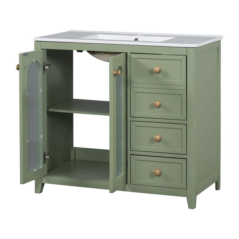 Bathroom Vanity With Two Soft Close Doors, Adjustable Shelves And Three Drawers