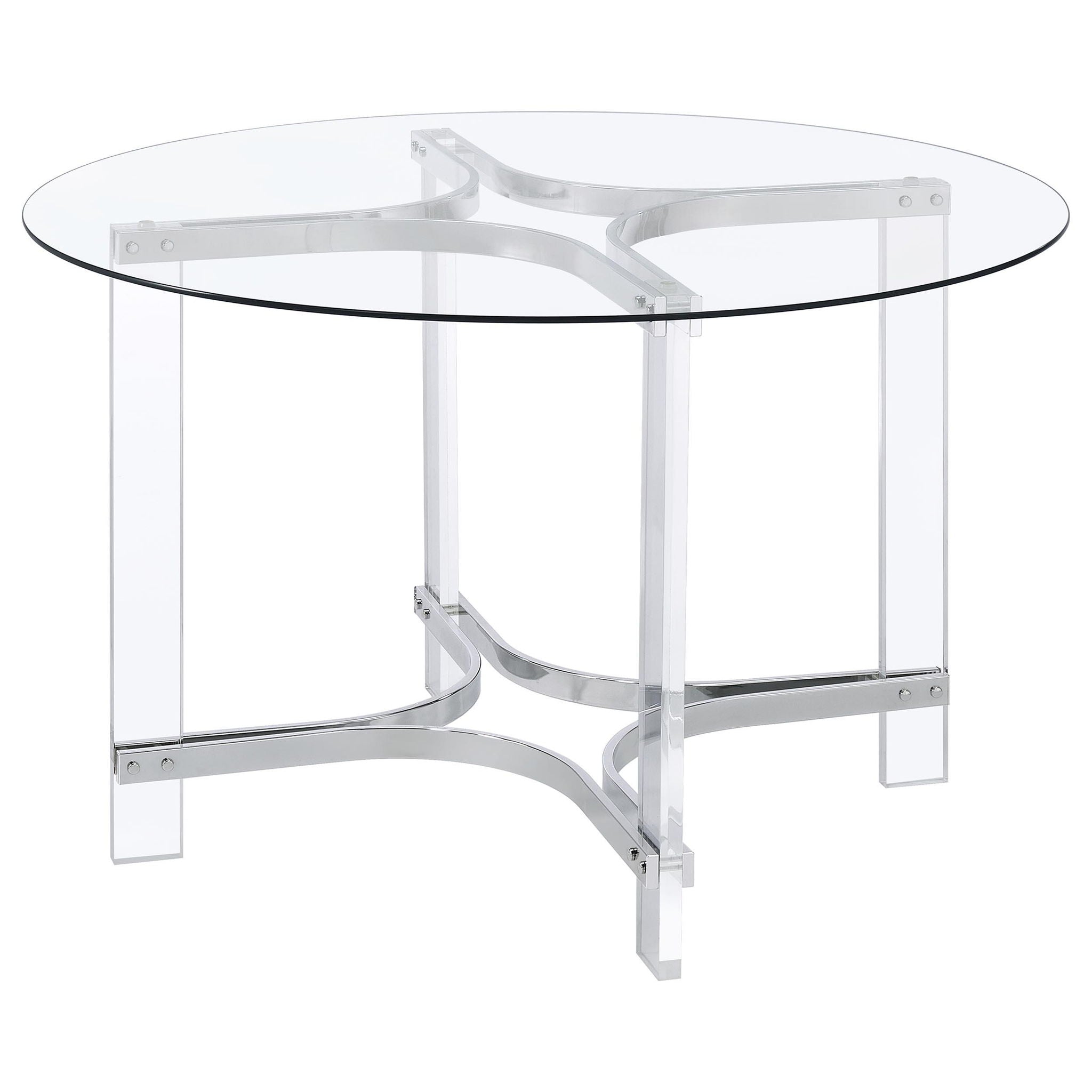 Keeling 47-inch Round Glass Top Acrylic Dining Table Chrome - Atlantic Fine Furniture Melbourne FL