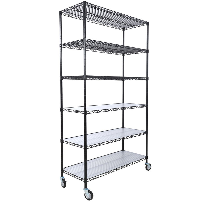 6 Tier 6000Lbs Capacity Nsf Metal Shelf Wire Shelving Unit, Heavy Duty Adjustable Storage Rack With Wheels & Shelf Liners For Commercial Grade Utility Steel Storage Rack