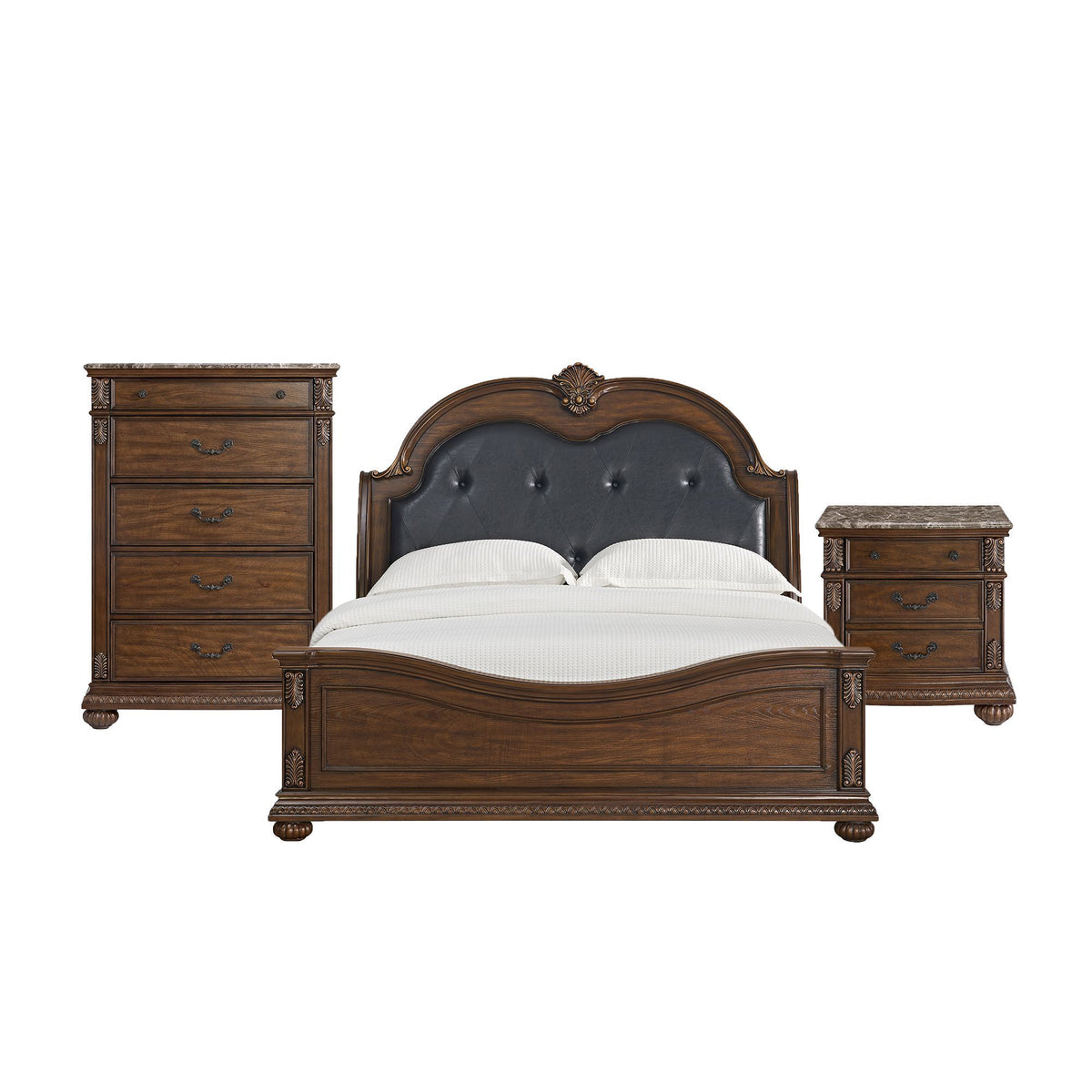 Cadenza Upholstered Bedroom Set With PU in Dark Brown by Elements International