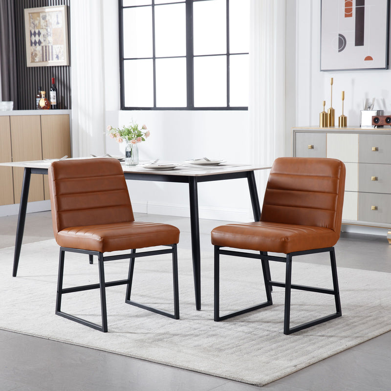 Upholstered Leather Dining Chairs (Set of 2) With Metal Legs, Mid-Century Modern Leisure Chairs For Kitchen Living Room Dining Room Bistro Coffee Shop