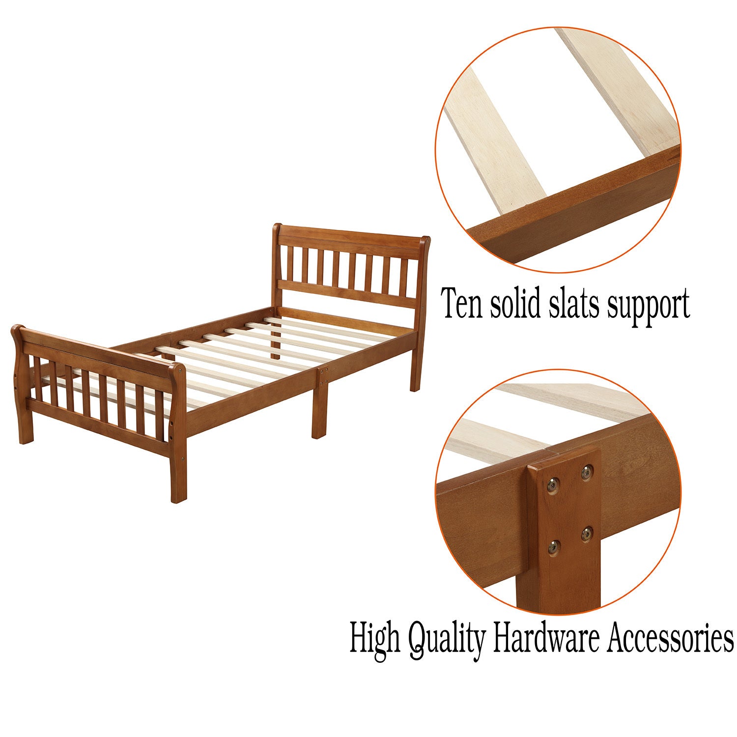 Wood Platform Bed Twin Bed Frame Panel Bed Mattress Foundation Sleigh Bed with Headboard/Footboard/Wood Slat Support - Atlantic Fine Furniture Melbourne FL