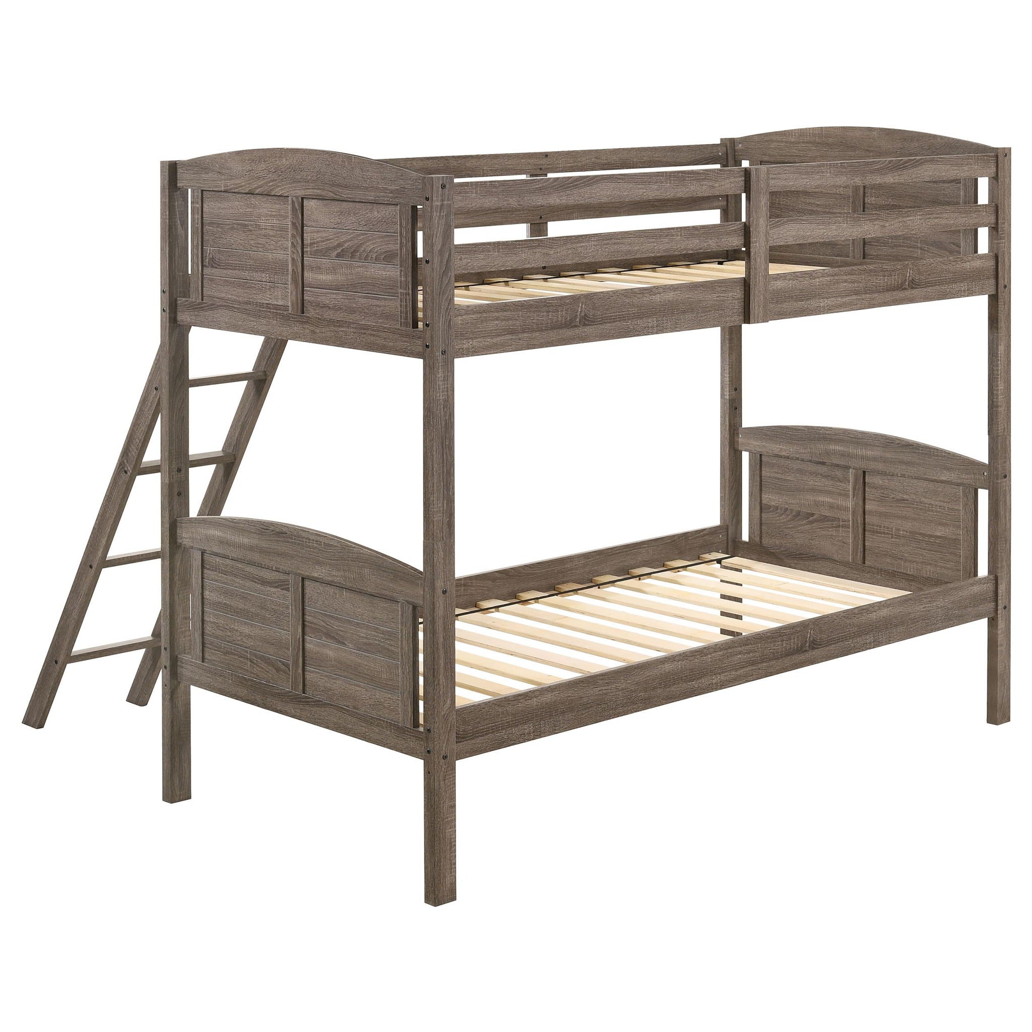 Flynn Wood Twin Over Twin Bunk Bed Weathered Brown - Atlantic Fine Furniture Melbourne FL