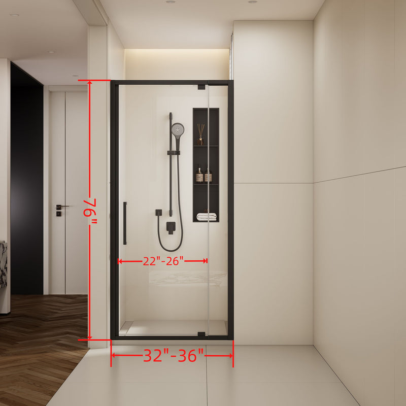 Scalable - Shower Door With 1 / 4" Clear Tempered Glass And Aluminium Alloy Frame - Matte Black