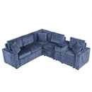 Contemporary L Shaped Convertible Sofa Bed With Pull Out Bed, Cup Holders, And Storage