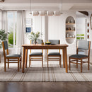 5 Pieces Rectangle Wooden Dining Table Set, Mid Century Modern Kitchen Table And 4 Upholstered Chairs For Home, Saving Space - Brown / Gray