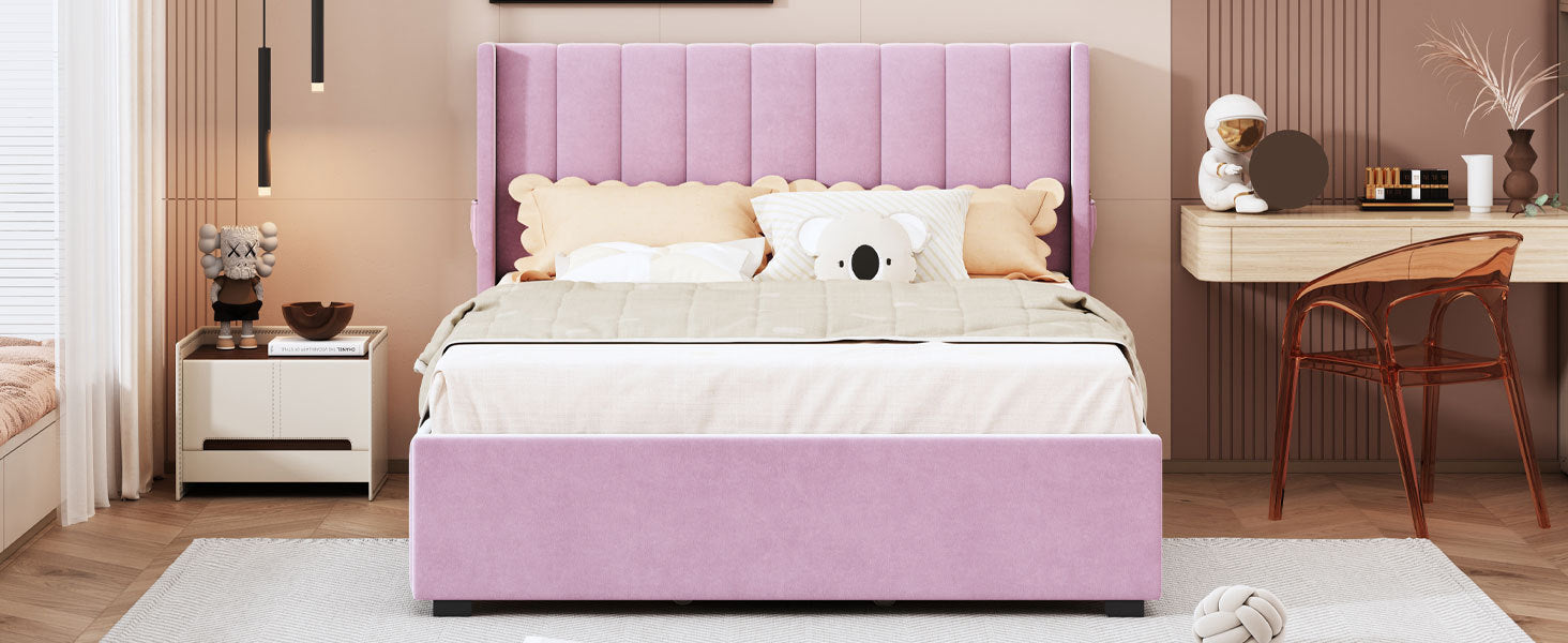 Full Size Upholstered Bed with 4 Drawers, Pink - Atlantic Fine Furniture Melbourne FL