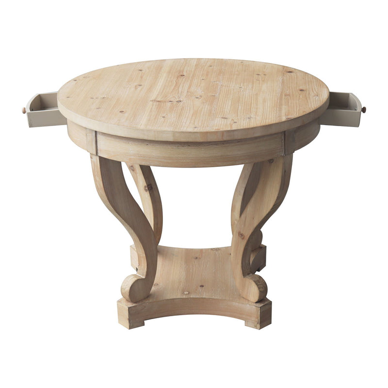 Curved Legs Farmhouse Style Small Size Round Dining Table End Table Side Table Coffee Table For Dinette, Kitchen, Dining Room Or Living Room - Natural Wood Grain Distressed