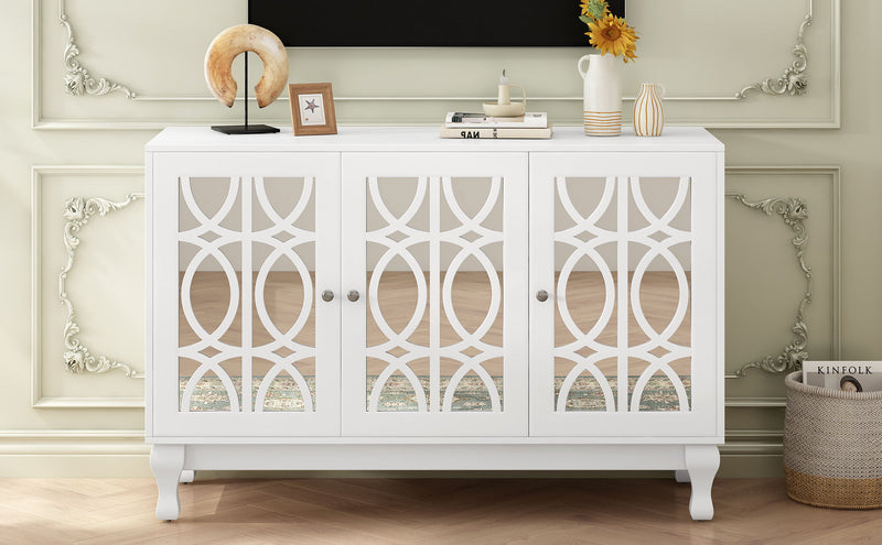 Modern Mirrored TV Stand, 3 Adjustable Shelves For Living Room