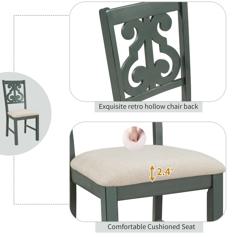 5 Piece Round Dining Table And Chair Set With Unique Legs And Hollow Chair Back