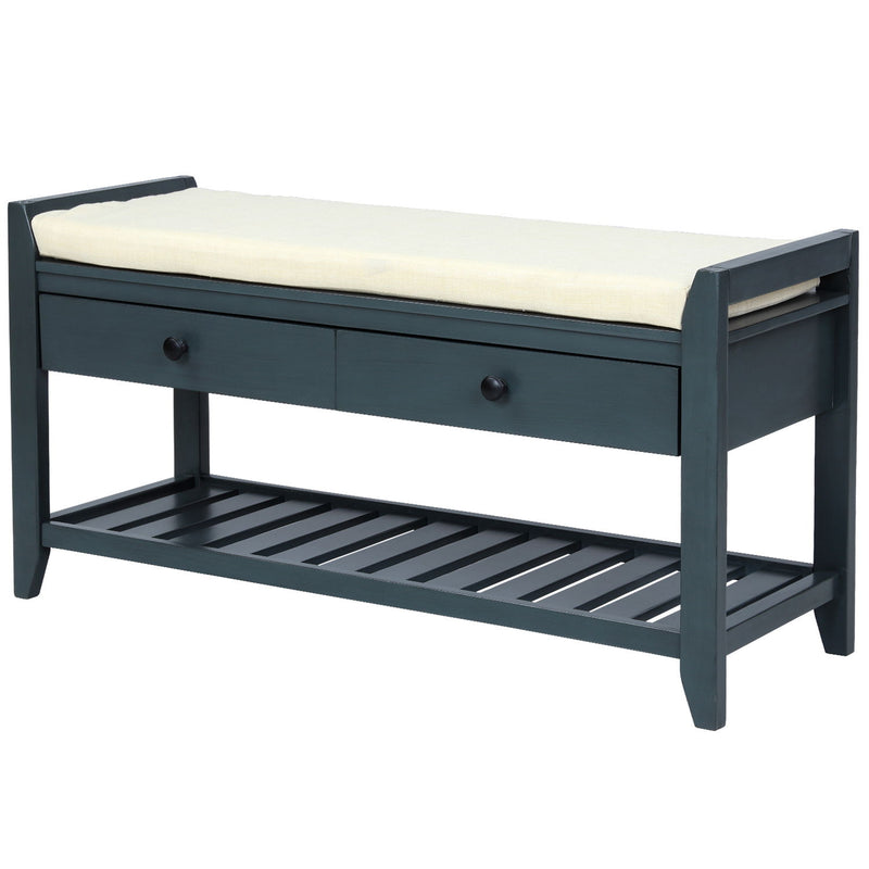 Multipurpose Entryway Shoe Rack With Cushioned Seat And Drawers