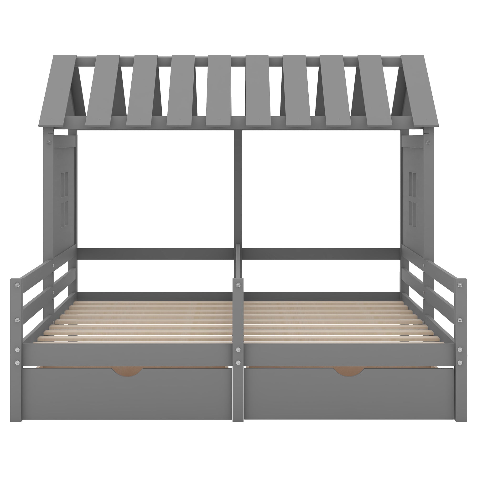 Twin Size House Platform Beds with Two Drawers for Boy and Girl Shared Beds, Combination of 2 Side by Side Twin Size Beds, Gray(old sku: GX000927AAE) - Atlantic Fine Furniture Melbourne FL