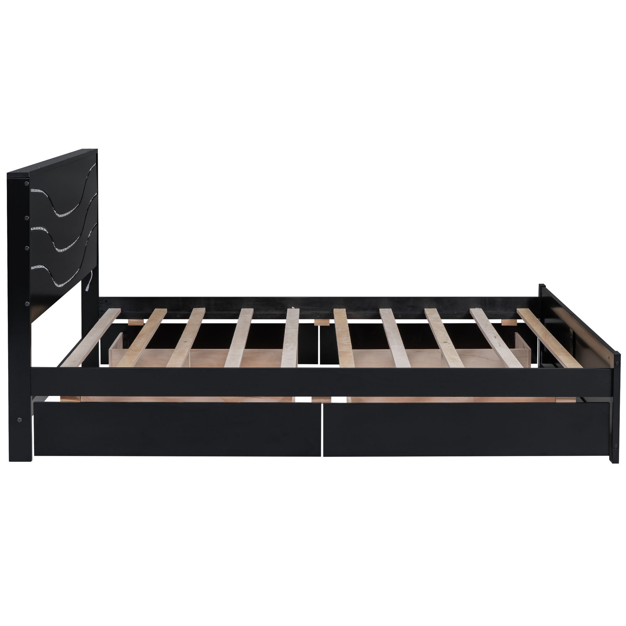 Queen Size Wood Storage Platform Bed with LED and 4 Drawers, Black - Atlantic Fine Furniture Melbourne FL