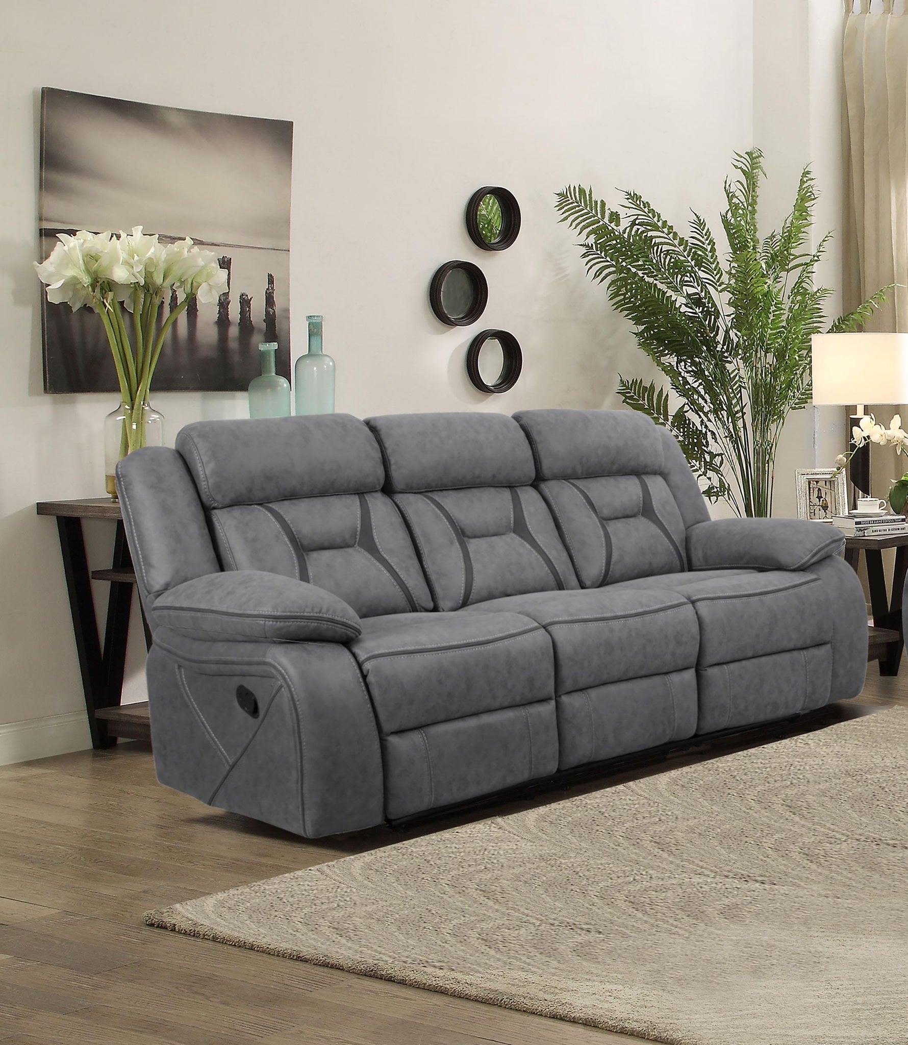 Higgins Upholstered Motion Reclining Sofa Grey