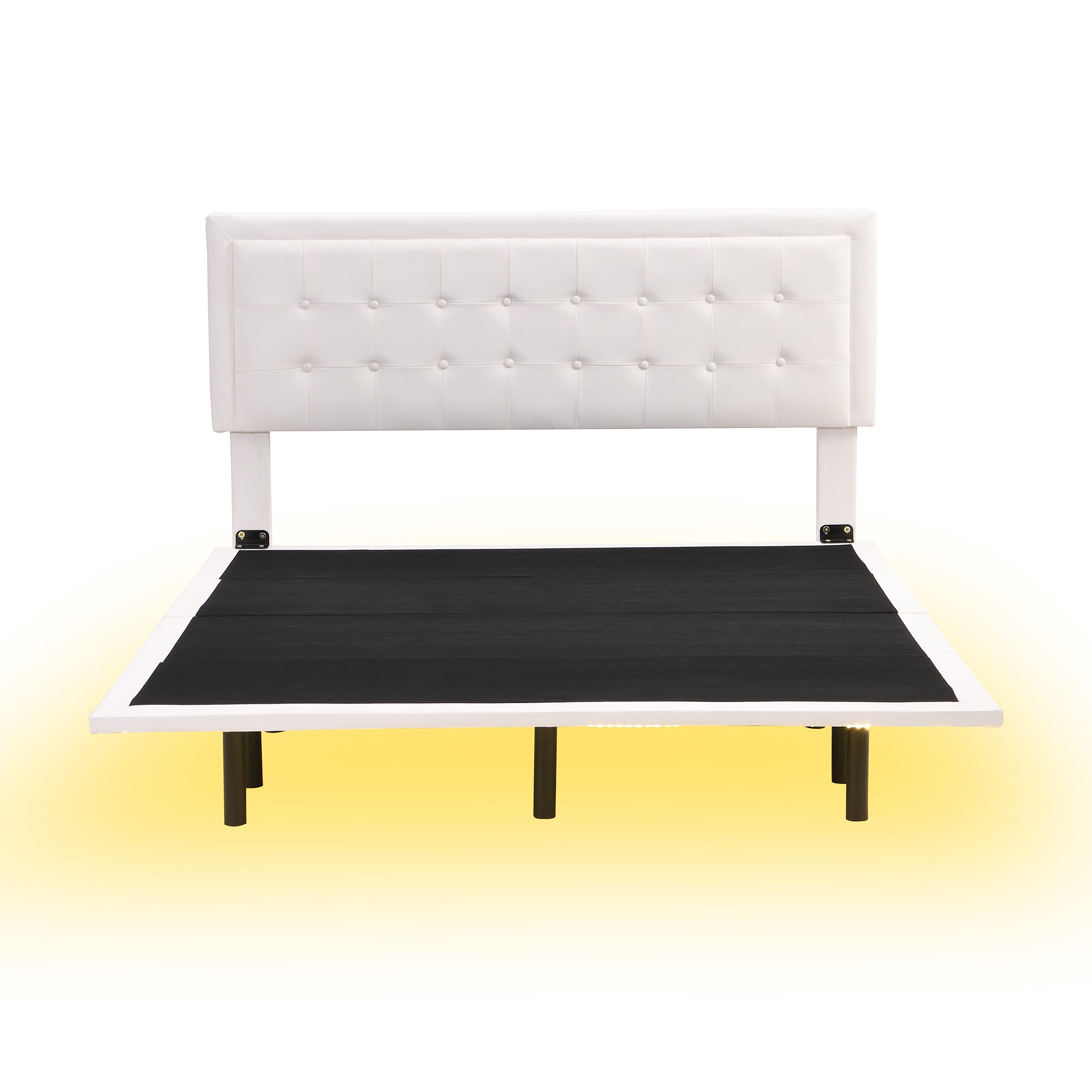 Queen Size Floating Bed Frame with Motion Activated Night Lights,Modern PU Upholstered Button Tufted Platform Bed Frame,White - Atlantic Fine Furniture Melbourne FL