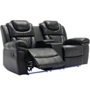 3 Pieces Recliner Sofa Sets Home Theater Seating Manual Recliner Chair With Center Console And LED Light Strip For Living Room