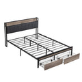 Modern Platform Bed Frame With Upholstered Storage Headboard, USB Ports