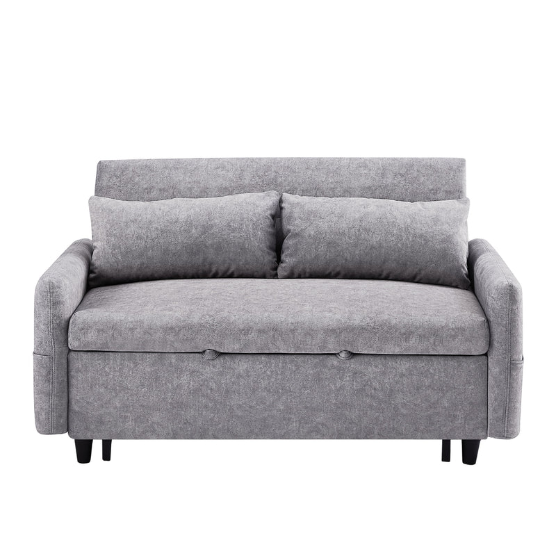 Pull Out Sleep Sofa Bed Loveseats Sofa Couch With Adjsutable Backrest, Storage Pockets, 2 Soft Pillows, USB Ports For Living Room