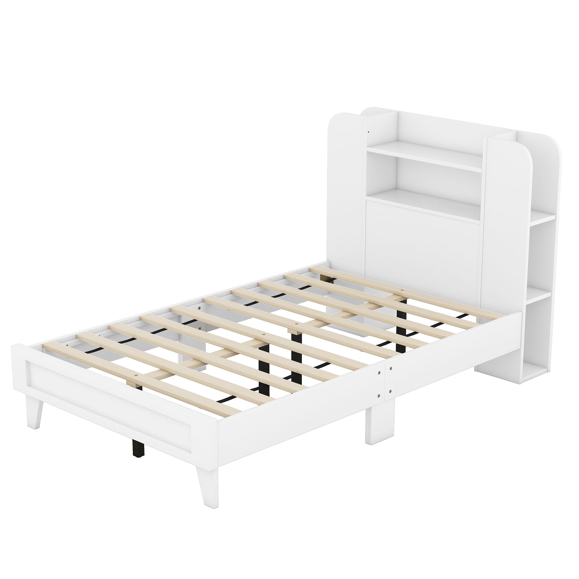 Twin Size Platform Bed with Storage Headboard,Multiple Storage Shelves on Both Sides,White - Atlantic Fine Furniture Melbourne FL