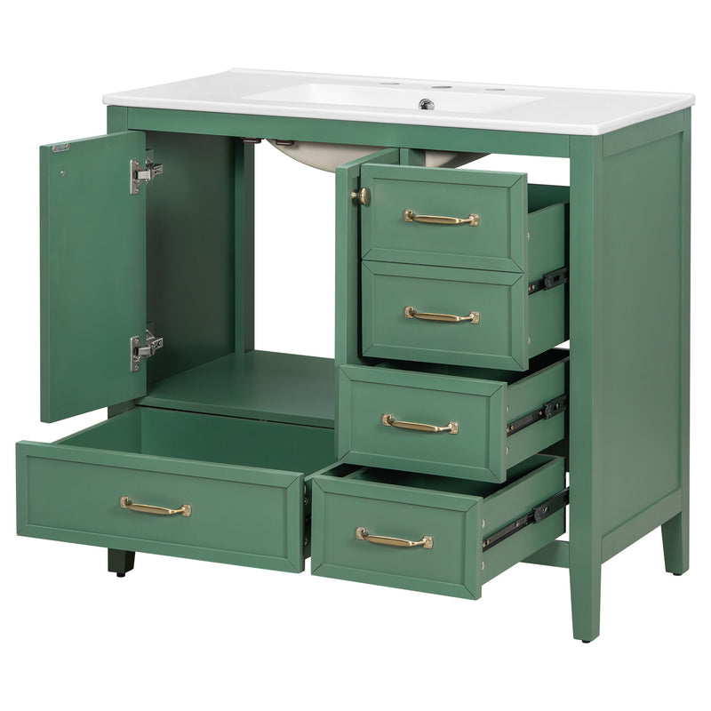 Elegant Vintage Bathroom Vanity With Sink And Soft Closing Door, 4 Drawers Of Different Sizes Frame