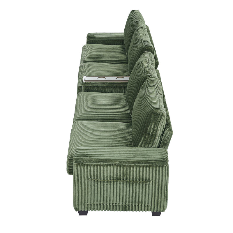 Modern 4 Seater Corduroy Sofa Couch With USB Ports And Hidden Storage