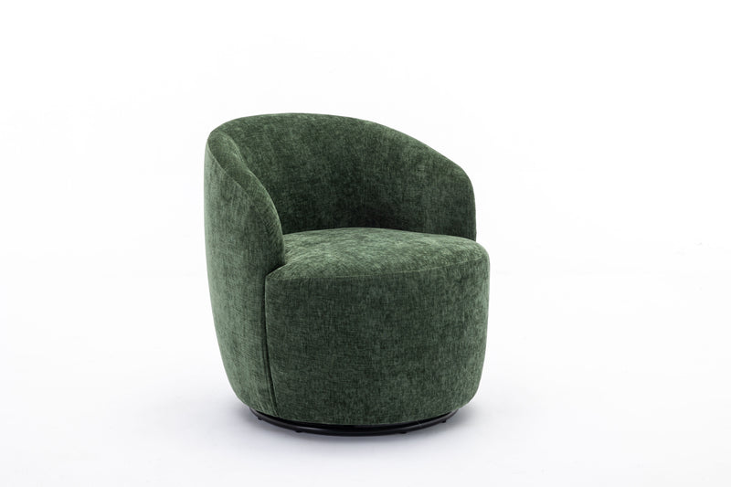 Chenille Fabric Swivel Accent Armchair Barrel Chair With Powder Coating Metal Ring