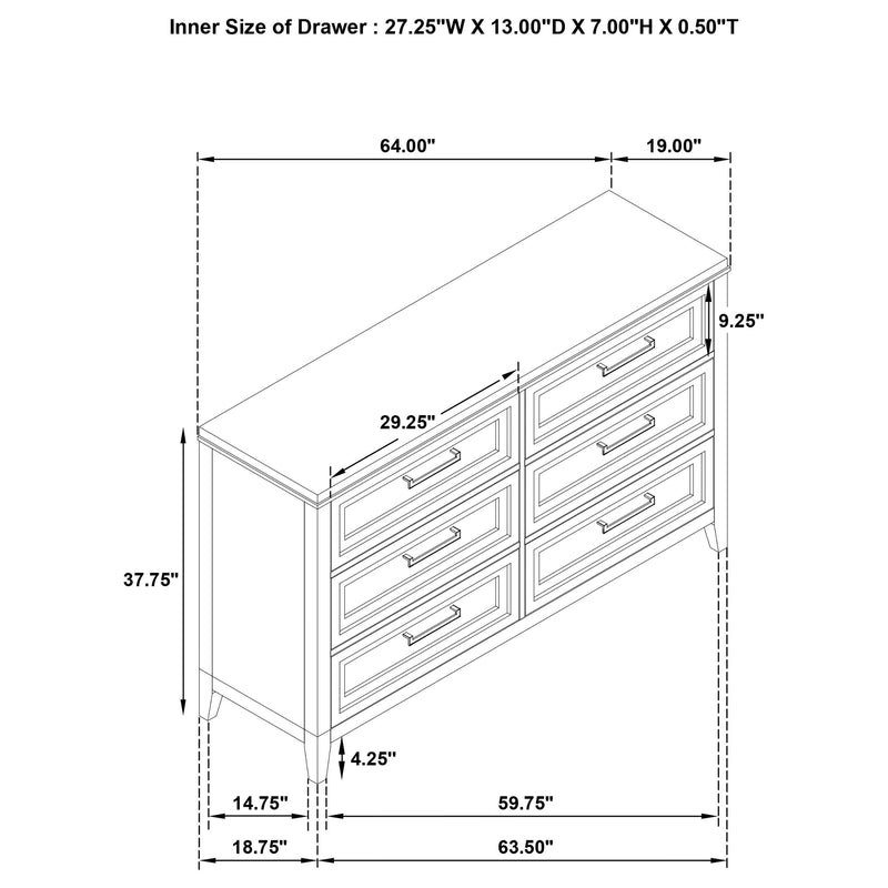 Marielle - 6-Drawer Bedroom Dresser - Distressed White