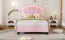 Upholstered Elegant Flowers Headboard With LED Light Strip, Platform Bed With Slats Support