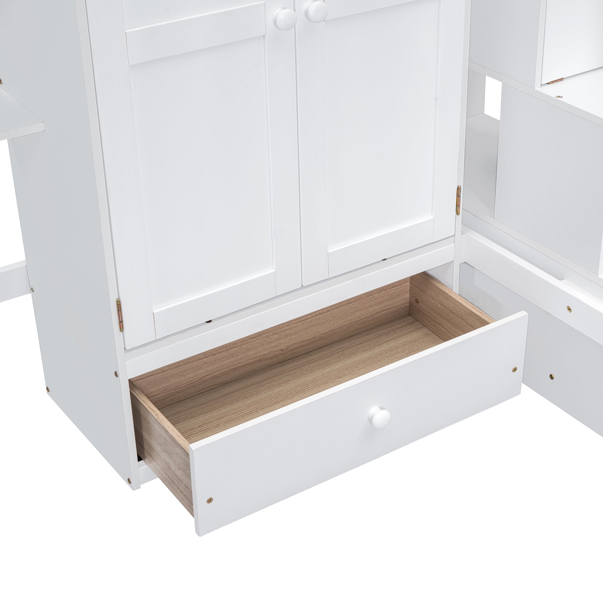 Twin size Loft Bed with Bookshelf,Drawers,Desk,and Wardrobe-White - Atlantic Fine Furniture Melbourne FL